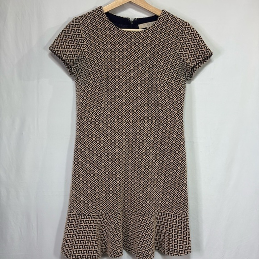 LOFT Geometric Patterned Midi Dress - Black and Tan